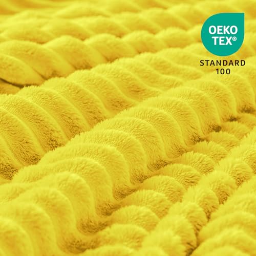 Image of BEDELITE Fleece Throw Blanket for Couch - 3D Ribbed Jacquard Soft and Warm Decorative Fuzzy Blanket - Cozy, Fluffy, Plush Lightweight Yellow Throw Blankets for Bed, Sofa, 50x60 inches
