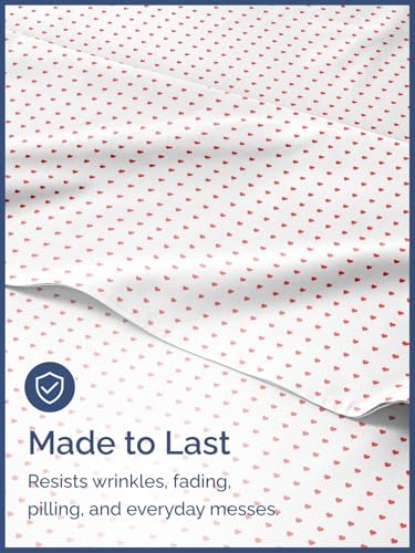 Image of Kids King Size Red Hearts Bed Sheets - 4 Piece Kids Red Hearts Sheet Set | Red Hearts Themed Bedding, Ultra-Soft, Cute & Cozy, Breathable & Machine Washable, Bed Set for Boys, Girls & Teens & Cooling