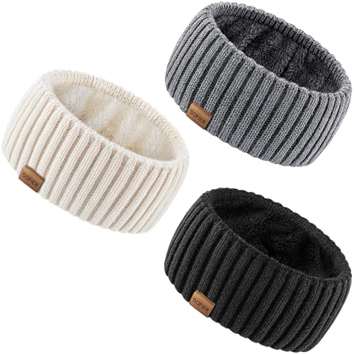 Sofier Winter Headbands for Women 3 Pack Knit Ear Muffs With Thick Fleece Lined Cold Weather Ear Warmers Christmas Stocking Stuffers Gifts