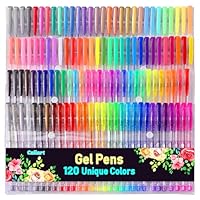 120 Colors Gel Pens, Colored Neon Glitter Pen Set for Adult Coloring Books, 40% More Ink Fine Point, Art Supplies Stocking Stuffers Christmas Gifts for Adults Drawing Doodling Scrapbook Journaling