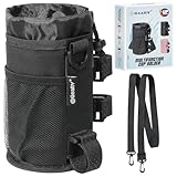 GEARV Bike Cup Holder with Shoulder Strap, Water Bottle Holder for Hiking, Scooter, UTV/ATV, Golf Cart, Universal Drink Holder Accessories (Black)