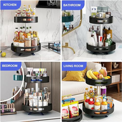 Étagère à épices rotative en métal réglable Lazy Susan pour cuisine, salle de bain, chambre à coucher – Solution de rangement multifonctionnelle