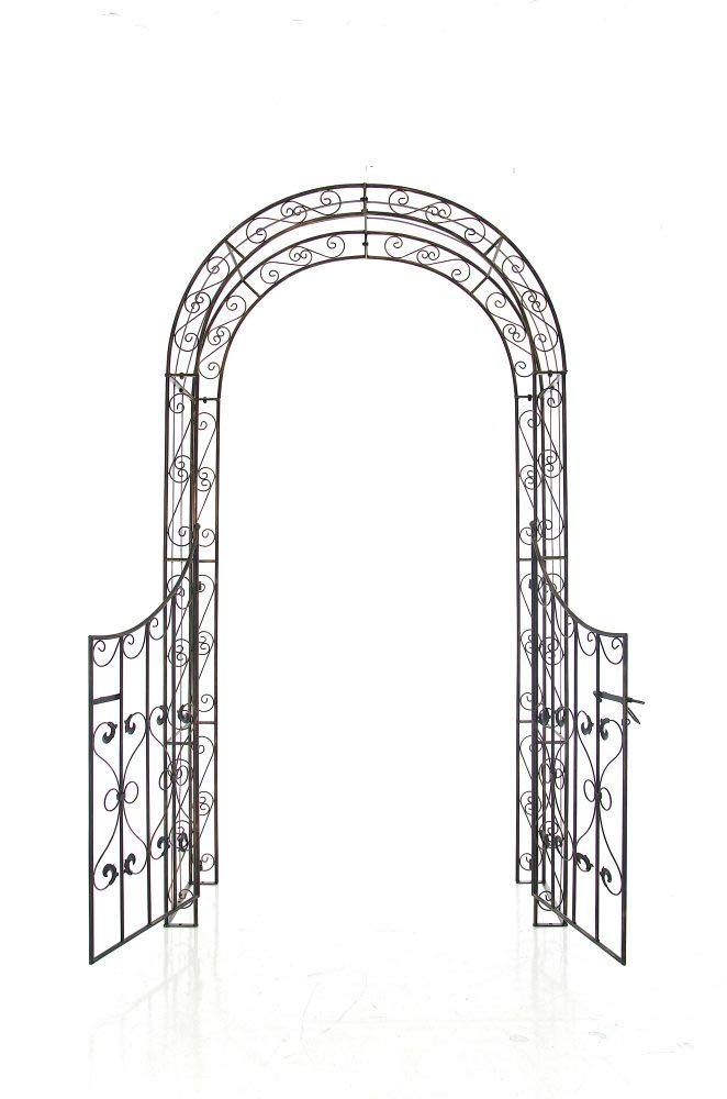 Rosenbogen Weimar mit Tor - 135x41,5x245cm, Metall, Bronze | Rankhilfe Rosen Rankgitter Gartendekoration