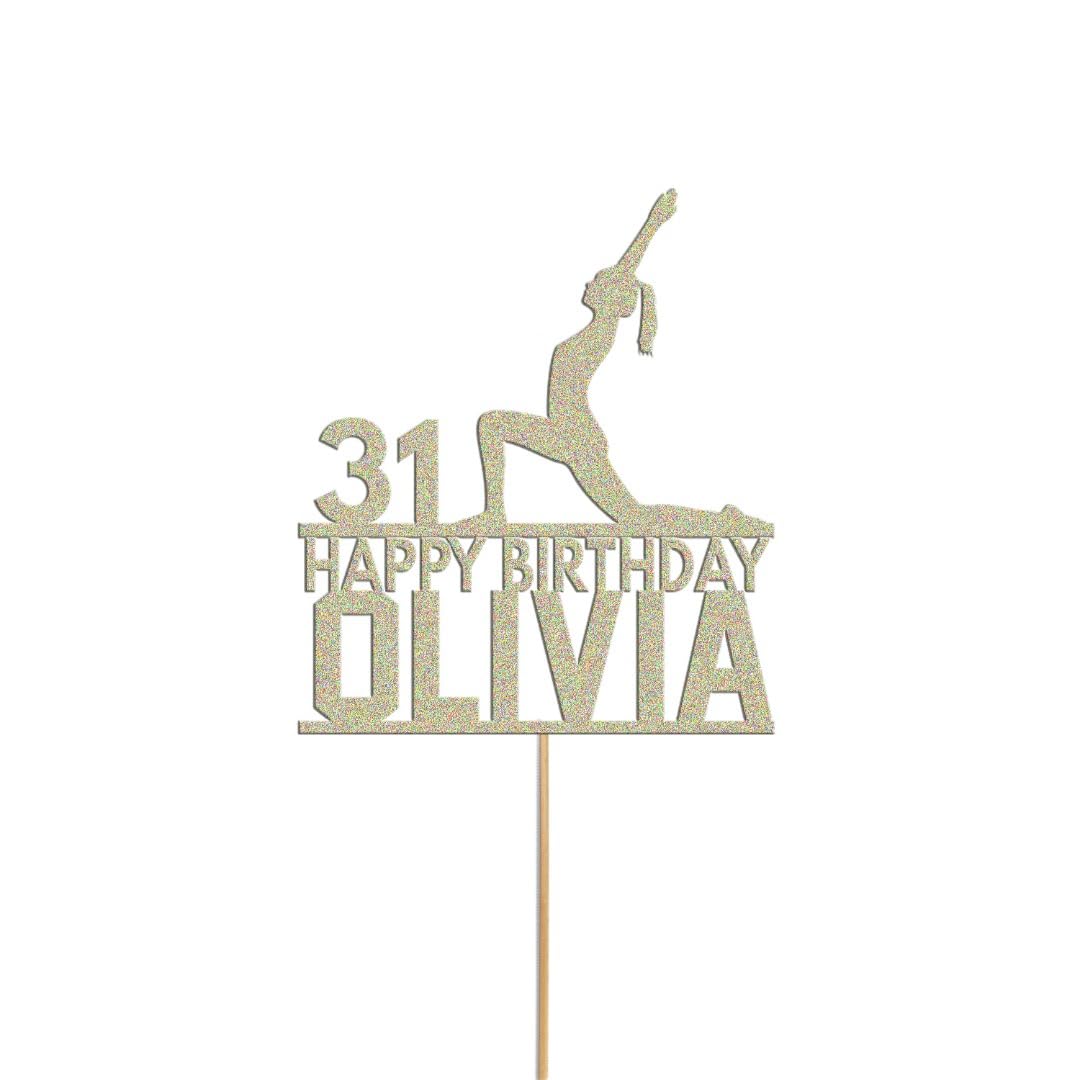 Womans Yoga Cake Topper Personalised Yoga Stretch Cake Decoration Any Name & Age | Personalised Cake Topper with Custom Name & Age | Birthday Party Decoration (Pale Gold) — image 1