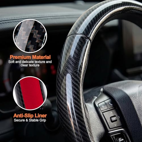 West Llama 3 Piece Carbon Fiber Steering Wheel Cover, 14.5 Inch 3 Pc Auto Car Steering Wheel Cover Universal Fit for Cars, SUVs (Glossy Black) by West Llama - Used condition - Image 6
