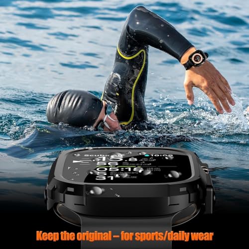 Image of Getsable Rugged Armor Cover Case for Apple Watch Ultra 2 /Ultra, Durable TPU Bumper Case for Apple Watch Ultra 49mm Case - Black