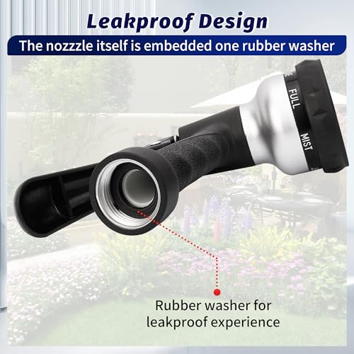 Image of AUTOMAN-Garden-Hose-Nozzle, 2 Pack ABS Water Spray Nozzle, 7 Adjustable Watering Patterns, Slip Resistant for Watering Plants, Lawn& Garden, Washing Car, Showering Pets & Outdoor Fun.Silver Color
