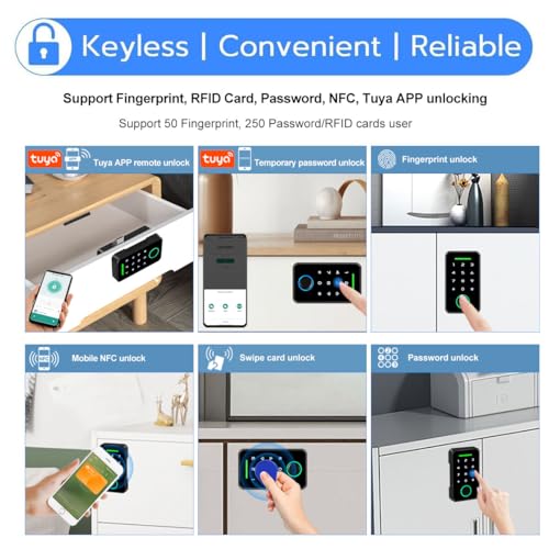 FTes RFKits Tuya Hidden Smart Cabinet Lock, Portable Password Latch Lock, Electronic Fingerprint Safety Kit with RFID Card - Image 2