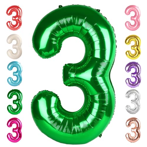 Image of Number 3 Balloon Birthday Decorations, 40In Dark Green Balloons for Party | Eye-catching Appearance, Perfect Decorative Centerpieces, Convenient Self-sealing Structure, Widely for Various Occasions