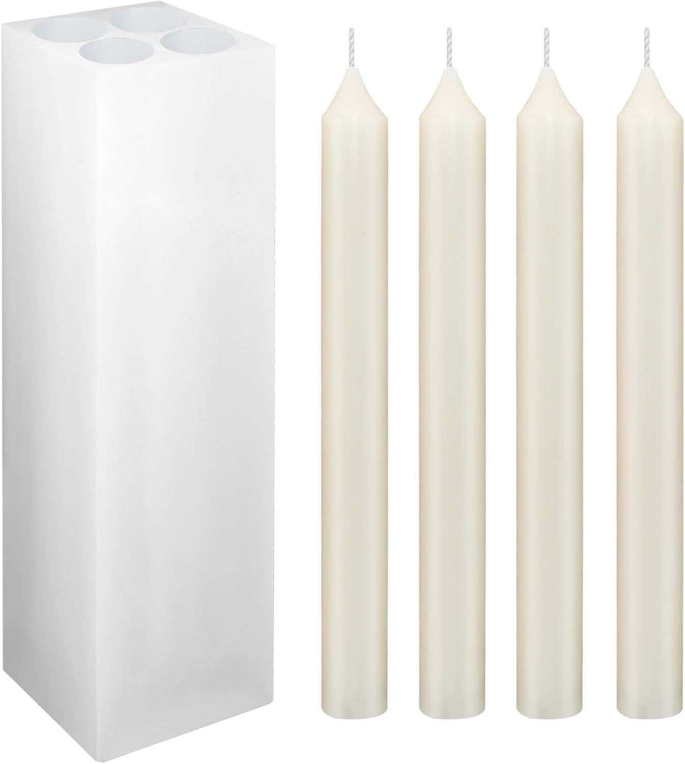 4-Cavity Long Cylinder Mold for Candle Making, 4 Holes Cylinder Silicone Candle Mold Long Pillar Silicone Mold for Wax Candle Making