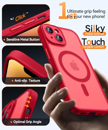Image of CANSHN Magnetic for iPhone 14 Plus Case, Upgraded [Full Camera Protection] [Compatible with Magsafe] [Translucent Matte] Shockproof Protective Phone Case for iPhone 14 Plus 6.7 inch - Red