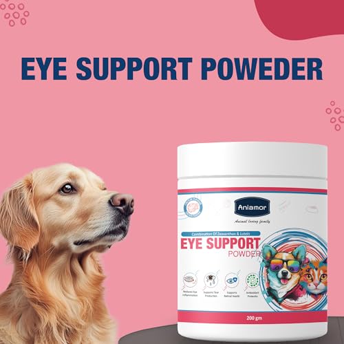 Image of Aniamor Eye Support Powder for Dogs and Cats | Dogs Eye Supplements | Dog Eye Allergy Relief | Chicken Flavor | Dog Tear Stain | All Life Stage |200gm Jar