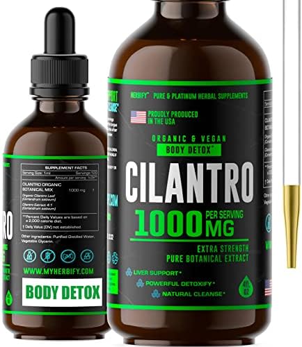 HERBIFY Organic Cilantro Tincture - Herbal Cilantro Supplement for Detox - Rich Source of Antioxidants - Supports Heart and Body Cleanse - Made in USA - Cilantro Extract Organic 4 Fl Oz