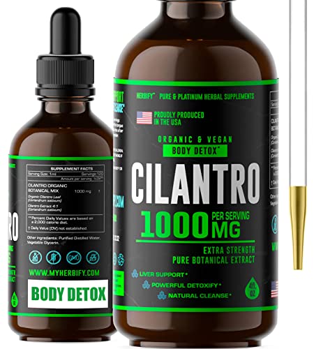 Herbify Organic Cilantro Tincture - Herbal Cilantro Supplement For Detox - Rich Source Of Antioxidants - Supports Heart And Body Cleanse - Made In Usa - Cilantro Extract Organic 4 Fl Oz #TOP1