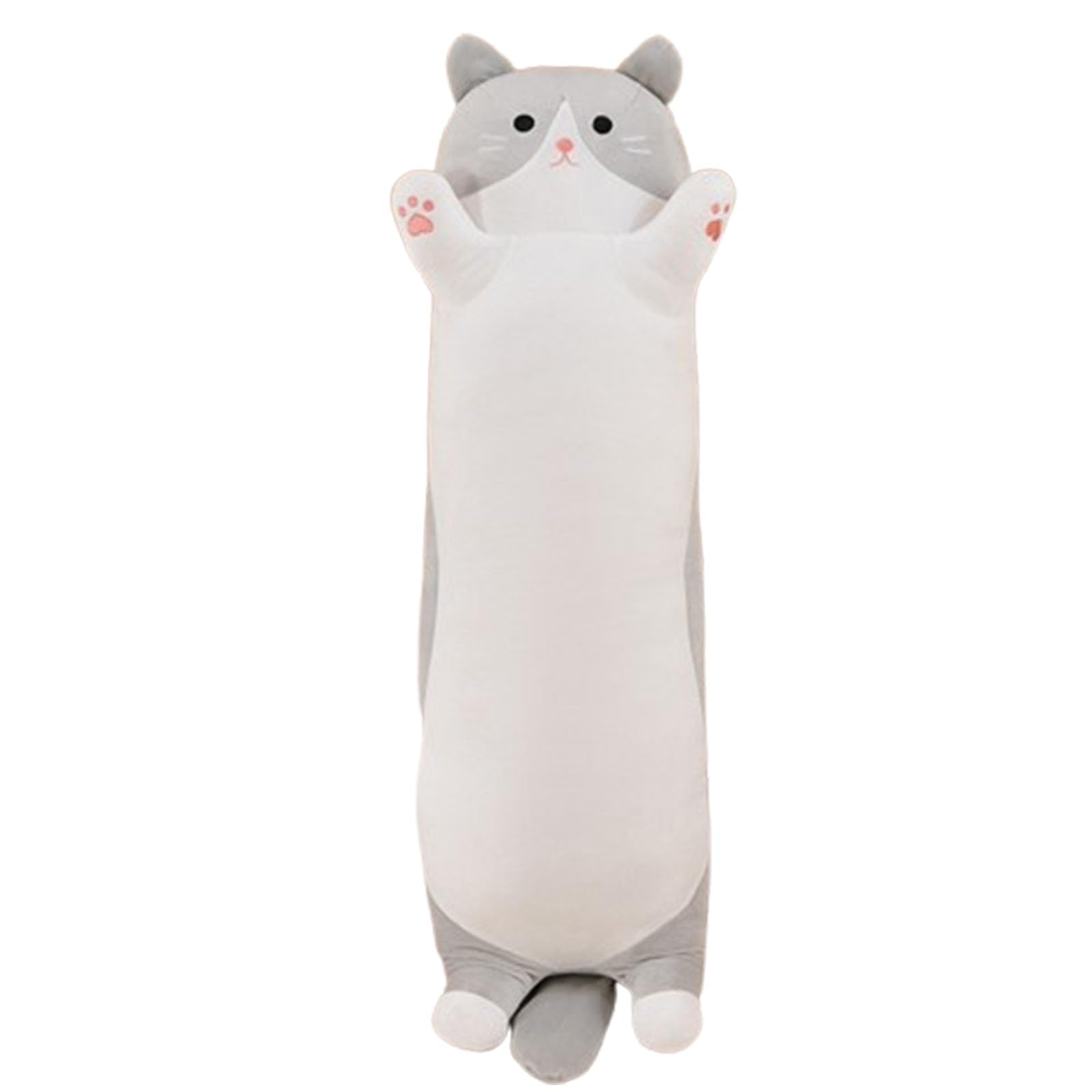 Langer Katzen plüsch Kissen, 3D niedliche Katze Plüschtiere, Puppe Spielzeug Schlafkissen, riesen XXL Kawaii plüschtier, Ausgestopftes Tier Wurfkissen, Geschenk Für Kinder Freundin (110cm,Grau)