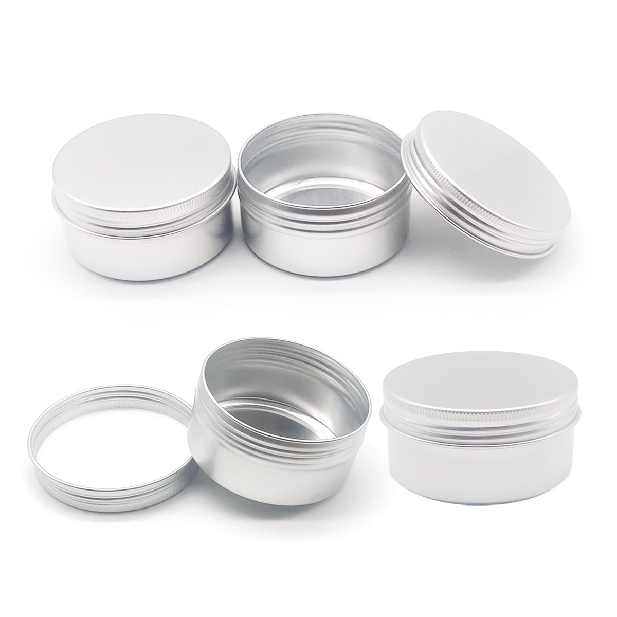 4 barattoli rotondi da 200 ml, contenitori in alluminio per campioni di cosmetici con coperchio a vite, 200 g, in metallo argentato, barattoli vuoti da viaggio per unguenti, balsami per