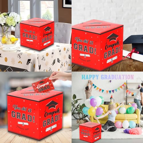 Image of Graduation Card Box 2026 Graduation Party Decorations Graduation Card Box Holder Foldable Congrat Grad Card Gift Box 2026 Graduation Decoration for Class of 2026 Graduations Party Supplies Favor Red