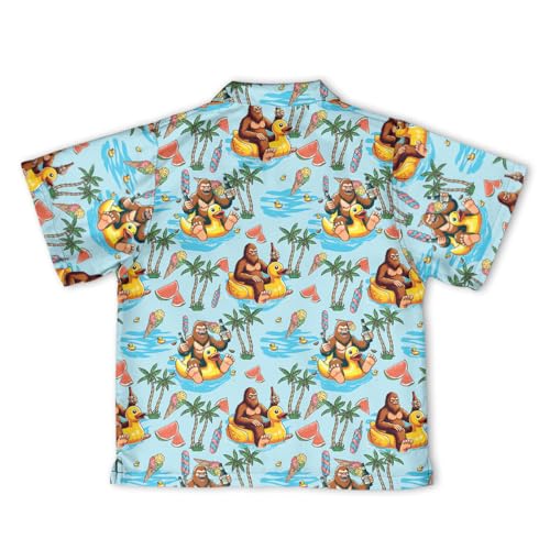 Boys Girls Funny Hawaii Shirt Bigfoot Cool Summer Casual Short Sleeve Button Down Shirt Sasquatch Kids Hawaiian Shirt3