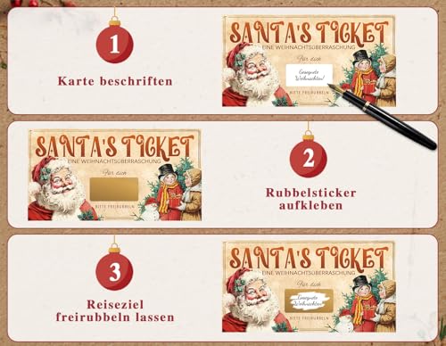 Happirra 5 Pcs Gutschein Weihnachten Santa’s Ticket, Gutscheine zum Selber Ausfüllen mit Rubbelsticker Umschlag, Weihnachtsgeschenke Überraschung Rubbellose Selber Machen - Beschreibbare Rubbelkarte