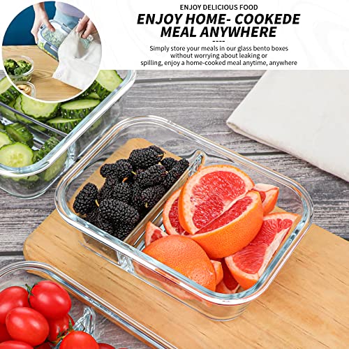 Komuee 10 Packs Glass Meal Prep Containers 2 Compartments,Glass Food Storage Containers With Lids,Airtight Glass Lunch Bento Boxes,Bpa Free,Oven,Freezer And Dishwasher Safe #TOP4