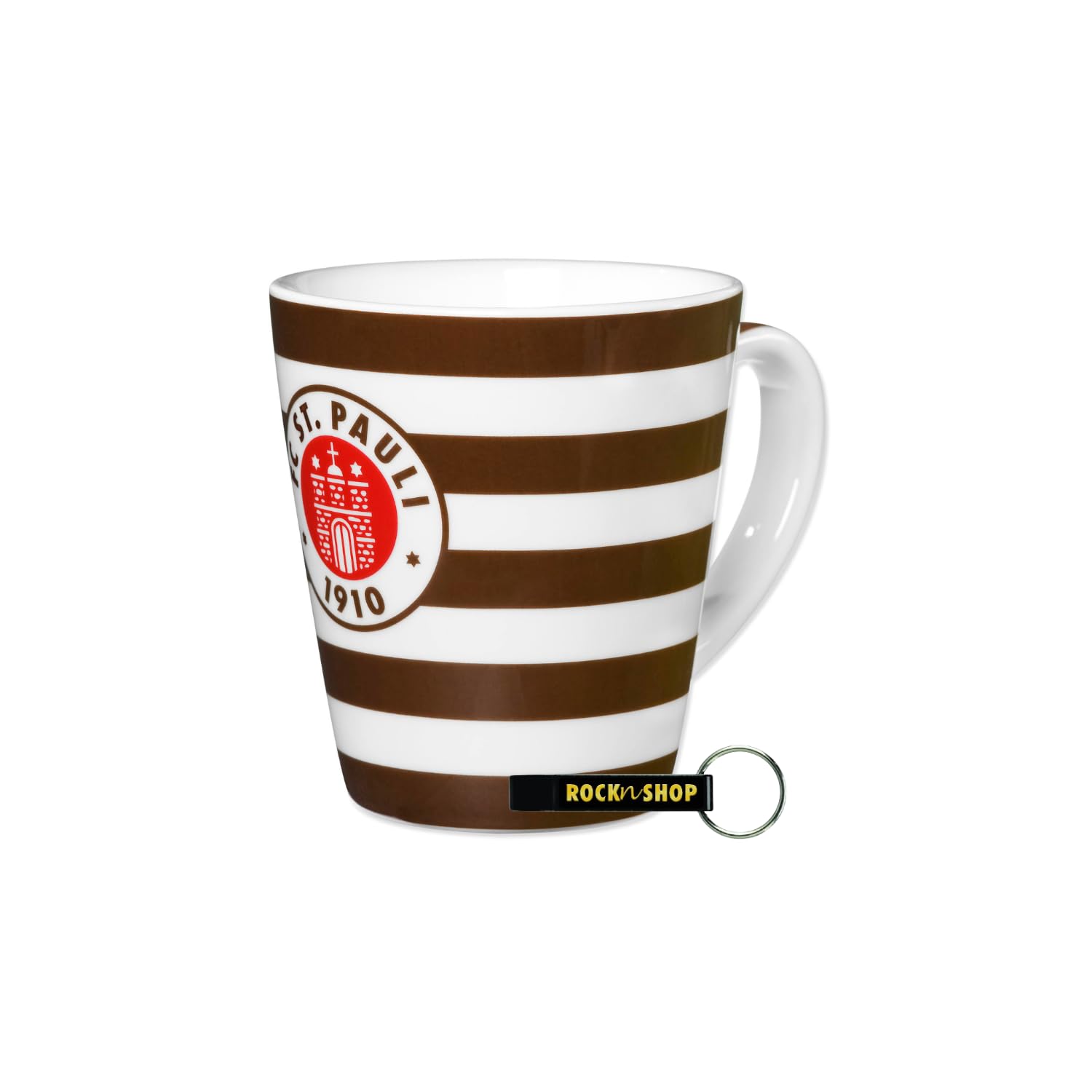 FC St. Pauli Kaffeetasse, Totenkopf-Motiv, Vereinswappen, unterschiedliche Größen (Braun Streifen, 250 ml)