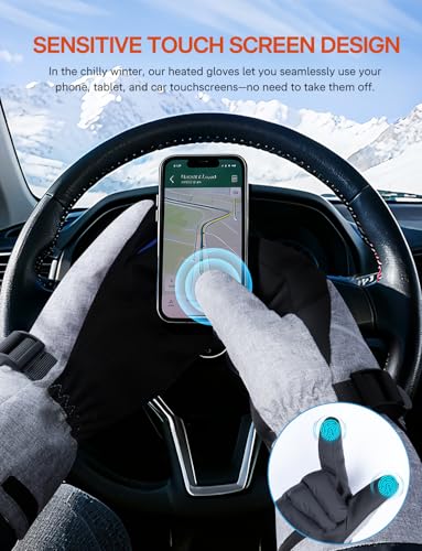 ALLJOY Heated Gloves for Men Women, Christmas Gifts 10000mAh Touchscreen Rechargeable Heated Gloves with 3 Heating Levels, Anti-Slip & Waterproof for Winter Outdoor Sports, Skiing, Snowboarding