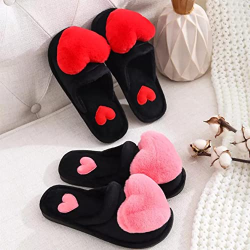 Women's Heart Love Fuzzy Slippers - Black Slide-On, Fluffy & Comfortable Indoor Cozy Slippers4