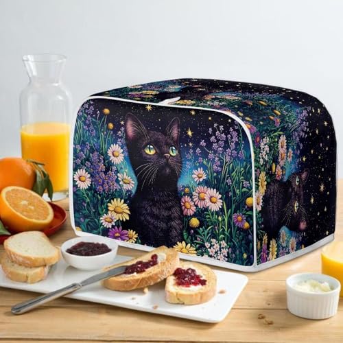 Image of Talayituse Cat Daisy Star Print Toaster Cover 4 Slice Wide Slot, Lightweight Bread Maker Cover Dust Protection Washable Appliance Bag, M