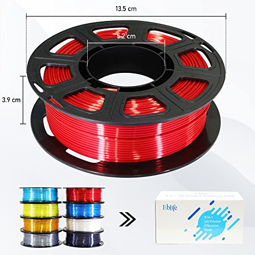Image of BBLIFE 1.75mm 8 Spools Silk Shiny 3D Printer PLA Filament Bundle Pack: 8 Silk Shiny Colors: Gold Silver White Black Green Purple Red Blue, Each Spool 250g, 8 Spools, Total 2Kg 3D Printing Filament