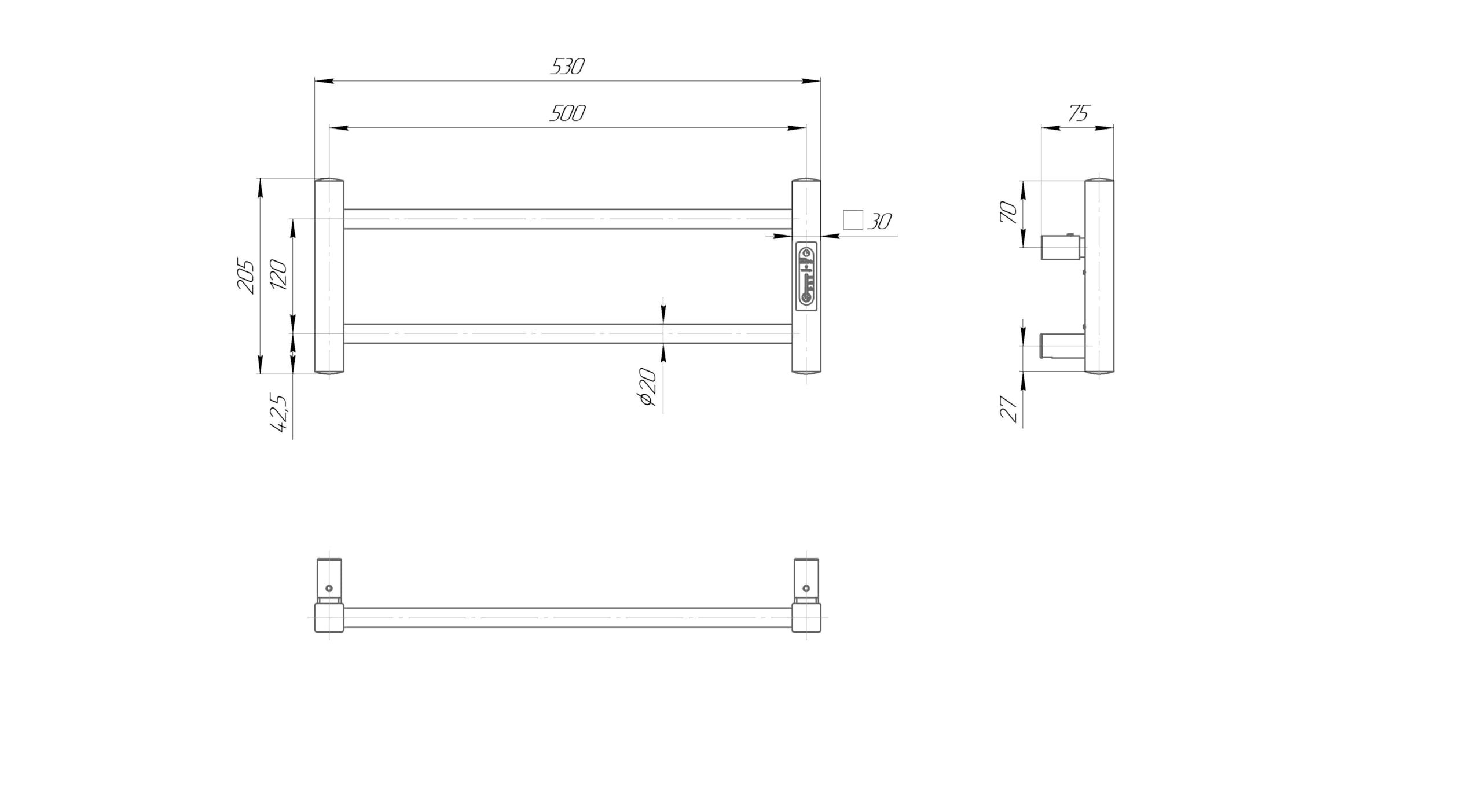 Elna Design Mini grzejnik na ręczniki, 35 W, 205 x 530 mm, chrom, stal nierdzewna, elektryczny IP44, z termostatem i timerem, kompaktowy montaż na ścianie do stylowej łazienki