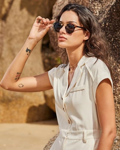 Image of CARFIA Small Face Acetate Polarized Sunglasses for Women UV Protection, Retro Double Bridge Eyewears Metal Brow Round Sunnies
