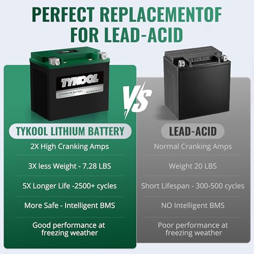 Image of TYKOOL LFP30L-BS-STD Lithium Battery, Replaces YTX30L-BS, 650CCA 12Ah Fits for Motorcycle UTV ATV PWC, Compatible with Harley Touring Road King Moto Guzzi 1000cc Polaris Ranger RZR 800,Digital Readout