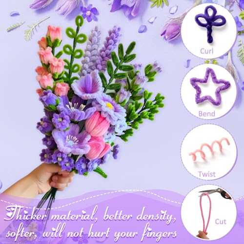 Image of Peryiter 500pcs Pipe Cleaner Craft Pack, Dark Pink & Purple Flower, 12 Inch | Chenille Stems for DIY Flower Bouquets, Graduation Bouquet Crafts, Fuzzy Sticks for Handmade Flowers, DIY Gift, Art Projects