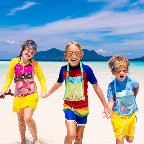 Bolsa de playa para niños pack de 10 bolsas de malla con asas ajustables para conchas 3