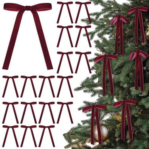 Glitinsel 24 Pcs Velvet Christmas Tree Bow, 5x7,5/8" w, Burgundy