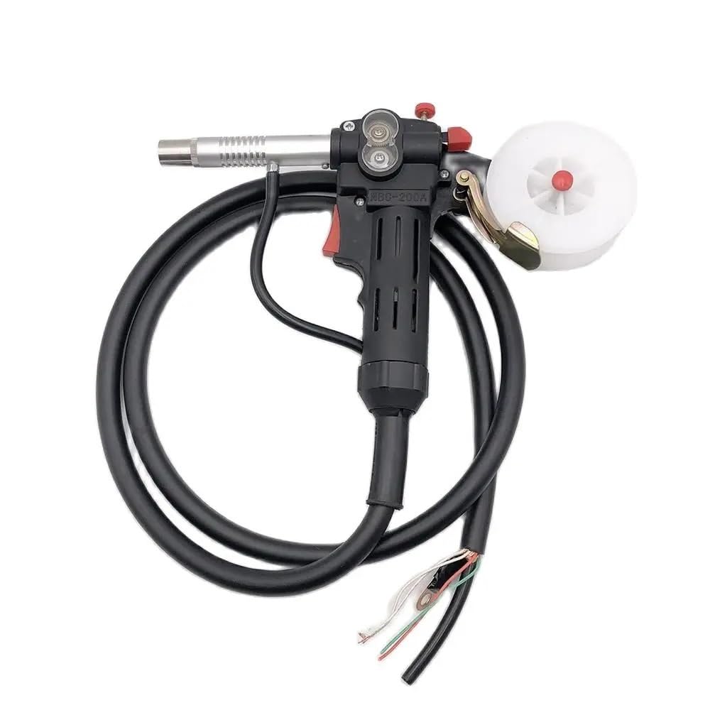 Pistola de carrete NBC200 MIG MAG de 5 metros y 16 pies con alimentador de empuje y cuerpo de nailon de aluminio y rodillo dentado, antorcha de soldadura NBC-200 NBC-200A