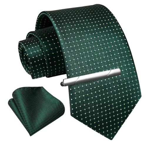 Image of Enlision Ties for Men Plaid Stripe Tie Handkerchief Woven Classic Formal Necktie Pocket Square Clip Set