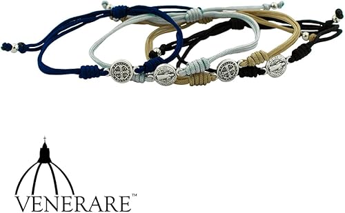 Miniatura 3 de Pulsera ajustable con medalla de San Benito Cordón bronceado duradero Santo patrón de los estudiantes Gran regalo católico para primera comunión,