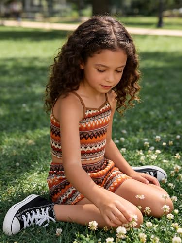 Image of Kids Toddler Girls Summer Clothes Button Design Striped Tank Top + Floral-Print Elastic Shorts 2 Piece Outfits