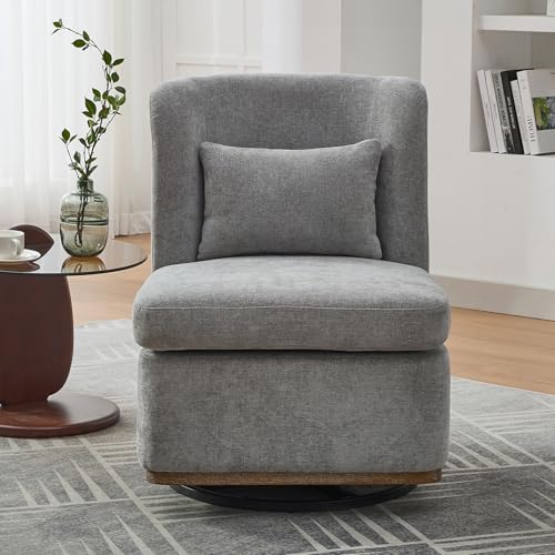 Sillón giratorio chenille gris moderno miniatura 3