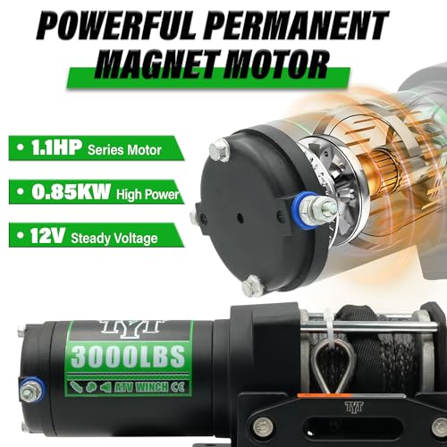 Image of TYT 3000 lb ATV Winch with Wireless Remote and Wired Switch,12V DC Electric Winch Synthetic Winch Rope with Fairlead and Winch Mounting Plate
