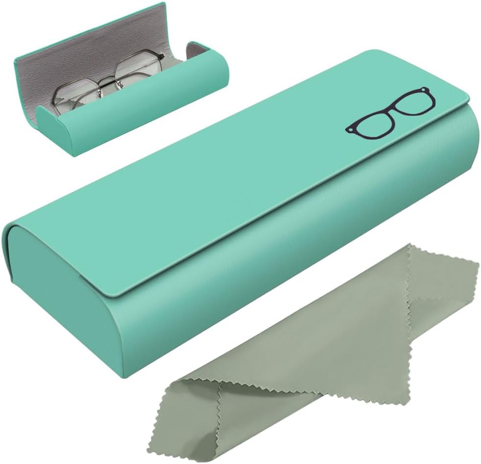 Glasses Case Hard Case, Premium PU Leather Glasses Case Black Glasses Case for Men and Women Comes with a Microfibre Cloth for Sunglasses Reading Glasses Sports Glasses