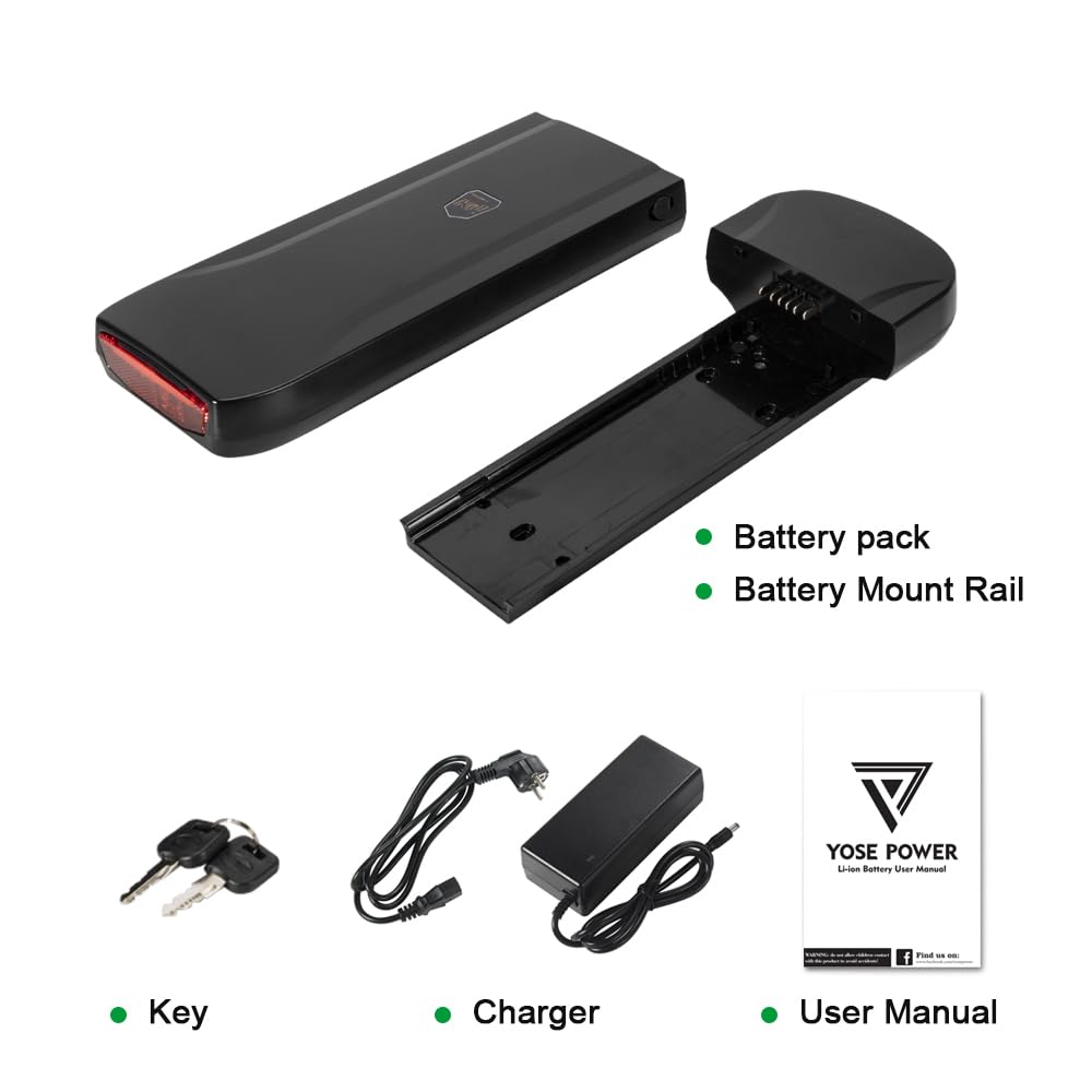 Batteria per Bicicletta Elettrica YOSE POWER 36 V 13 Ah XH370-13 J, per Motore 250 W/350 W/500 W/750 W, con Caricatore Phylion Fischer SFM