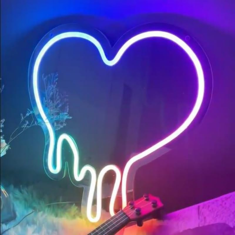 Colorful Neon Heart Mirror Melting Heart Neon Signs for Wall Decor USB Powered LED Light Colour Adjustable Brightness,12"x13" .For girls Room Party Studio Pink Bedroom Decor. Birthday Gifts