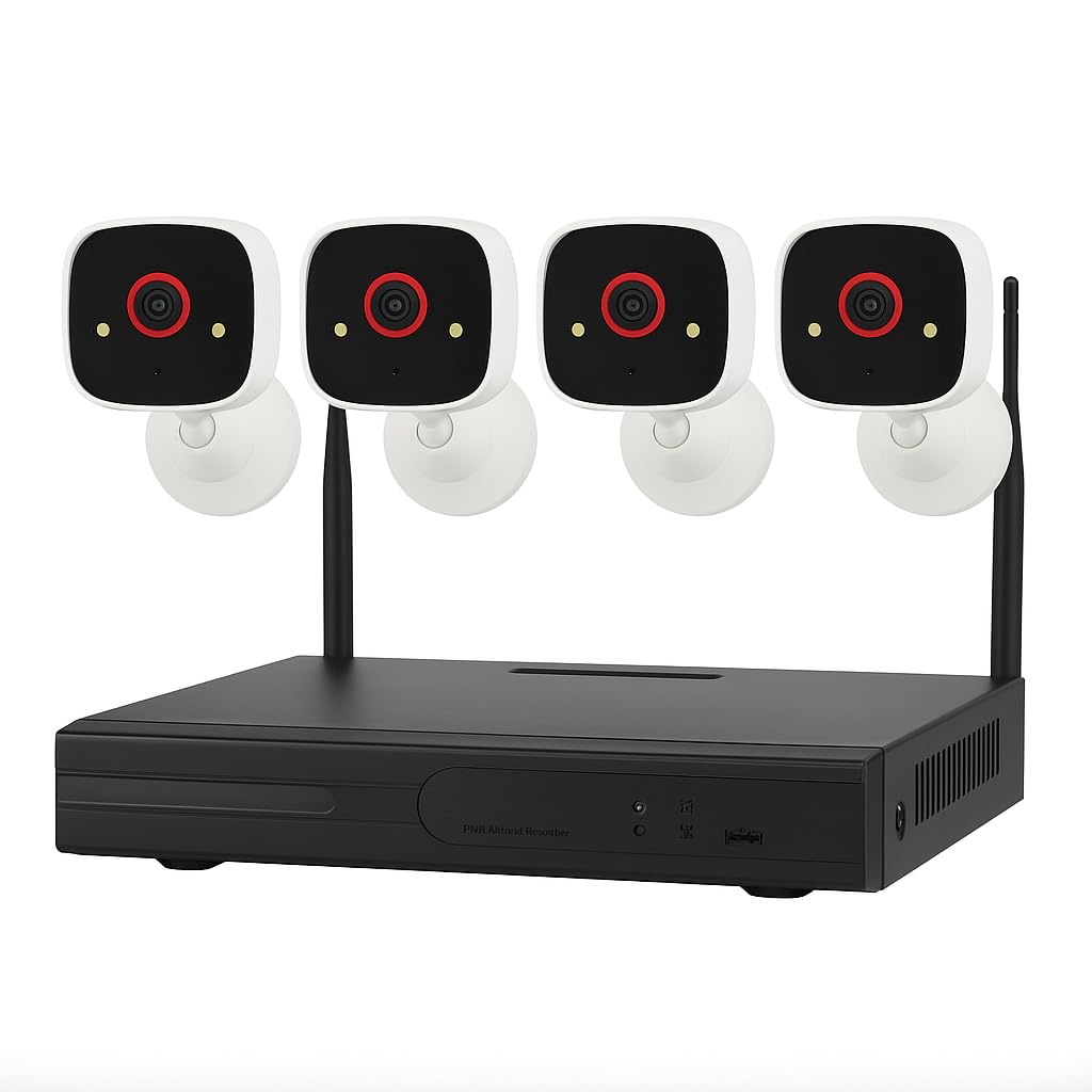 Kit Videosorveglianza Wireless AB-JK54 con 4 Telecamere HD, DVR, Visione Notturna Infrarossi, Rilevamento Movimento e Notifiche via App TopsCloud