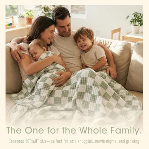 Image of 6-Layer Muslin Toddler Blanket - Made with Organic Cotton, Large 50x60 Crib Quilt & Bedding for Kids & Moms (Sage Green Checkered)
