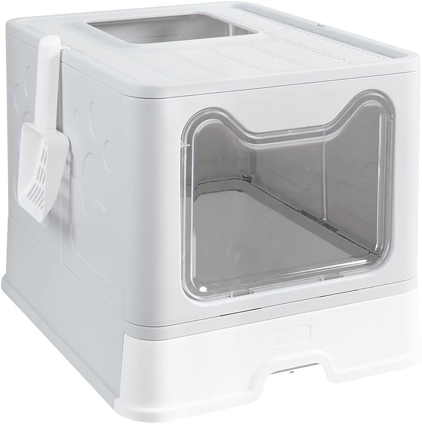 GPPZM Top Entry Cats Litter Box with Lid Foldable Large