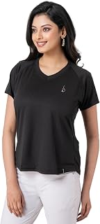 INDYSOUL Womens Dryfit V-Neck Quick Drying with Excellent Stretch, Slimfit, Short Length Gym/Workout/Sports/Yoga Tshirt Price In India