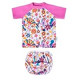 babygoal Baby Girl Swimsuit 2-Piece for 12-36 Months Toddlers, Bathing Suit Swim Diaper with Matching Top Short Sleeves Swimwear for Swim Lessons and Beach-Flower Design