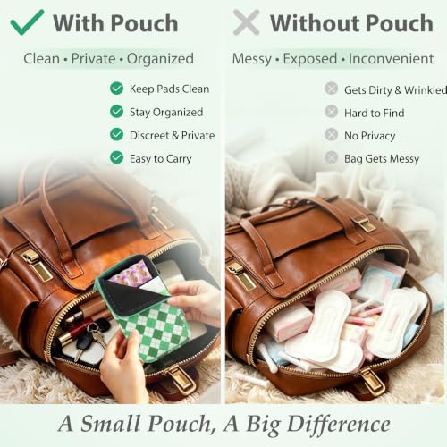 Image of KJQJLY 2 Pack Portable Tampon Organizer Bag Tampon Holder & Storage Case with Zipper for Travel, Discreet Period Bag for Purse, Waterproof Feminine Products Pouch for Women (Yellow and green lattice)